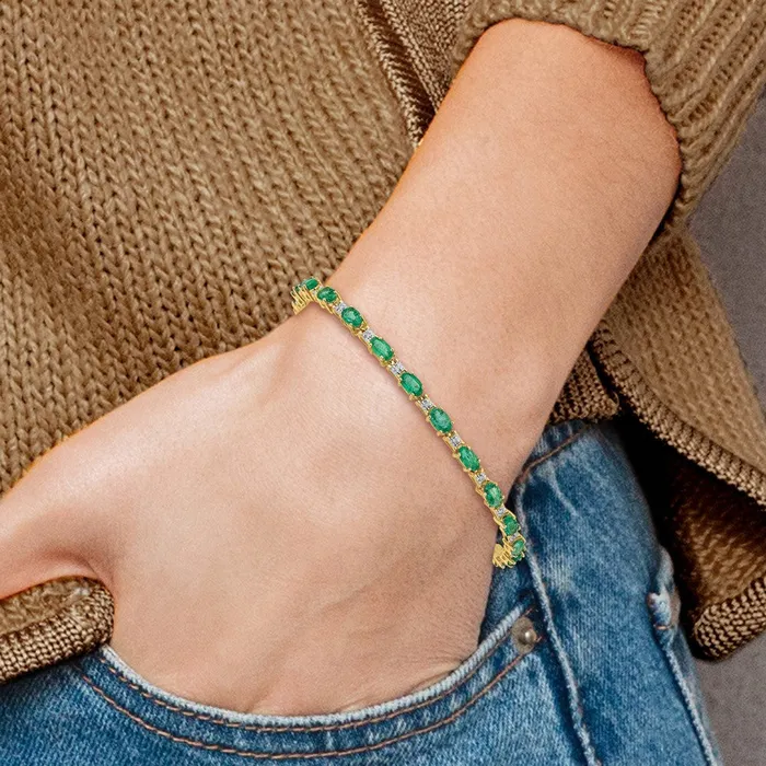 goldiaca Bracelets 14k Yellow Gold Natural Diamond and Emerald Bracelet