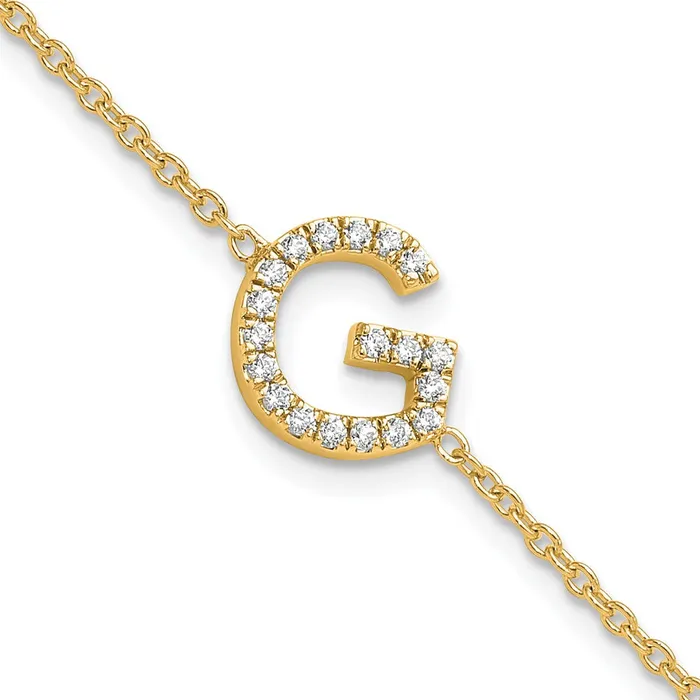 goldiaca Bracelets 14k Yellow Gold Natural Diamond Sideways Letter G w 1in ext Bracelet goldiaca Bracelets 14k Yellow Gold Natural Diamond Sideways Letter G w 1in ext Bracelet