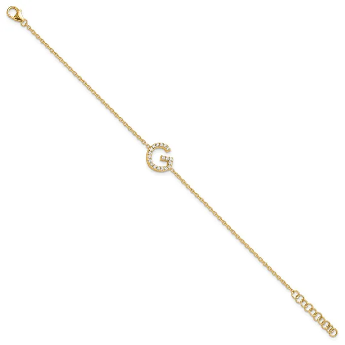 goldiaca Bracelets 14k Yellow Gold Natural Diamond Sideways Letter G w 1in ext Bracelet