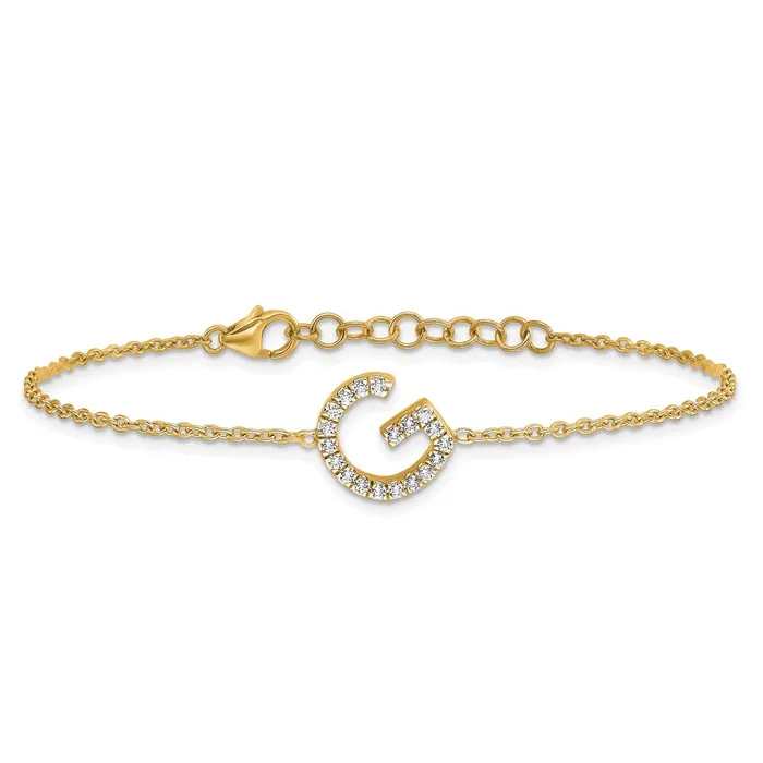 goldiaca Bracelets 14k Yellow Gold Natural Diamond Sideways Letter G w 1in ext Bracelet