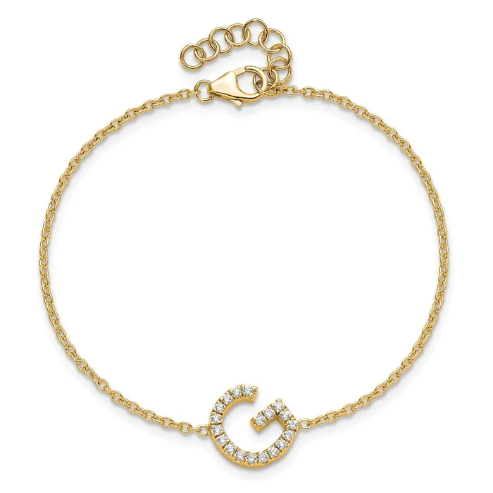 goldiaca Bracelets 14k Yellow Gold Natural Diamond Sideways Letter G w 1in ext Bracelet