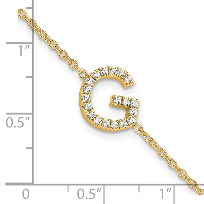 goldiaca Bracelets 14k Yellow Gold Natural Diamond Sideways Letter G w 1in ext Bracelet