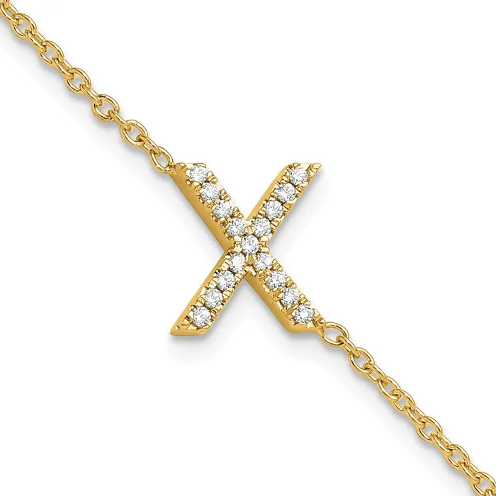 goldiaca Bracelets 14k Yellow Gold Natural Diamond Sideways Letter X w 1in ext Bracelet goldiaca Bracelets 14k Yellow Gold Natural Diamond Sideways Letter X w 1in ext Bracelet