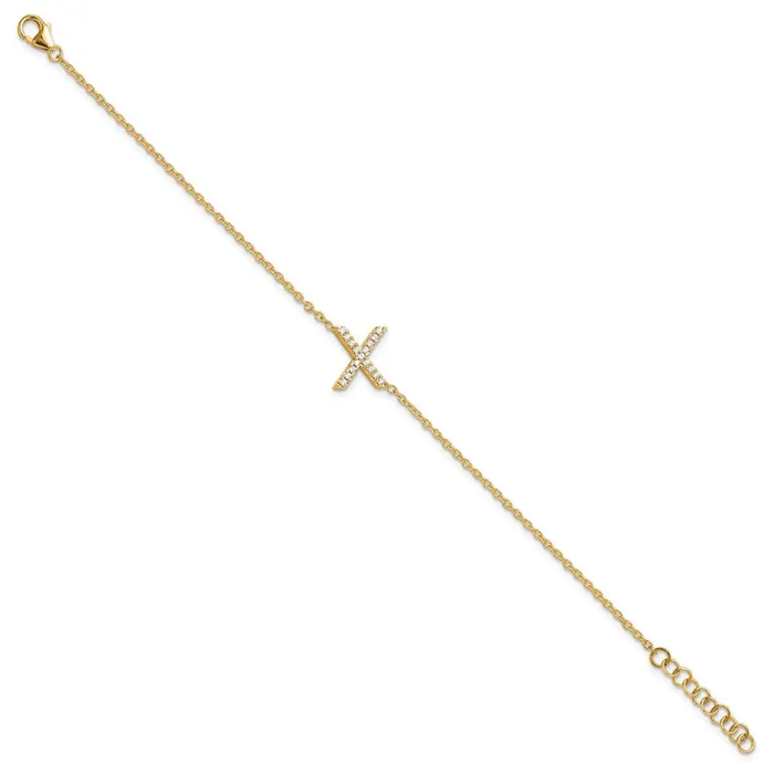 goldiaca Bracelets 14k Yellow Gold Natural Diamond Sideways Letter X w 1in ext Bracelet