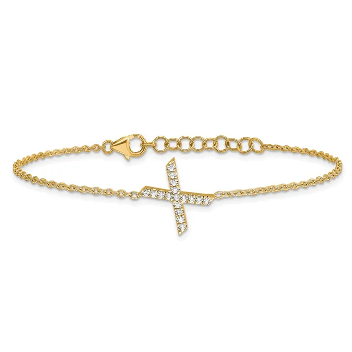 goldiaca Bracelets 14k Yellow Gold Natural Diamond Sideways Letter X w 1in ext Bracelet
