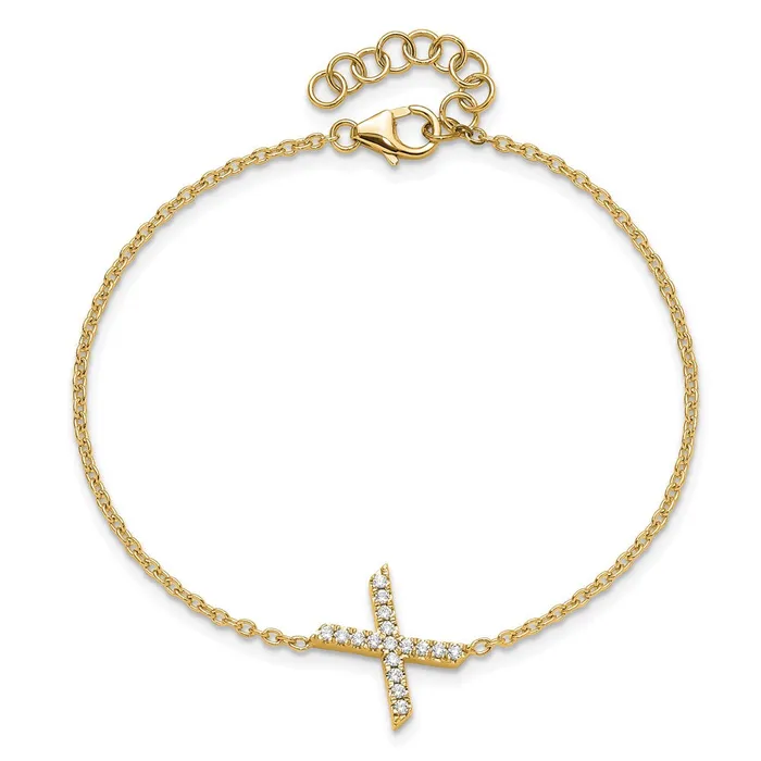 goldiaca Bracelets 14k Yellow Gold Natural Diamond Sideways Letter X w 1in ext Bracelet