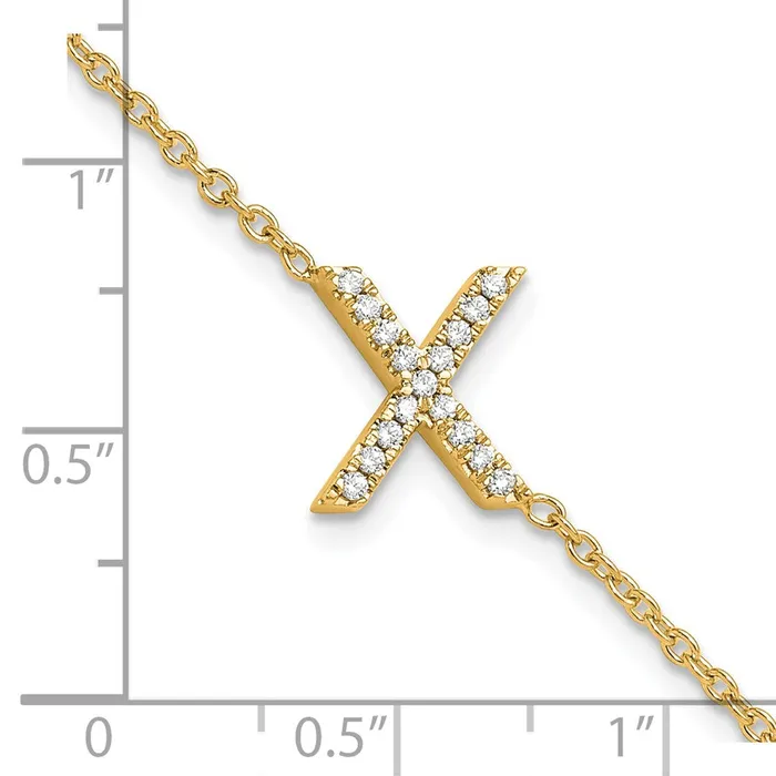 goldiaca Bracelets 14k Yellow Gold Natural Diamond Sideways Letter X w 1in ext Bracelet