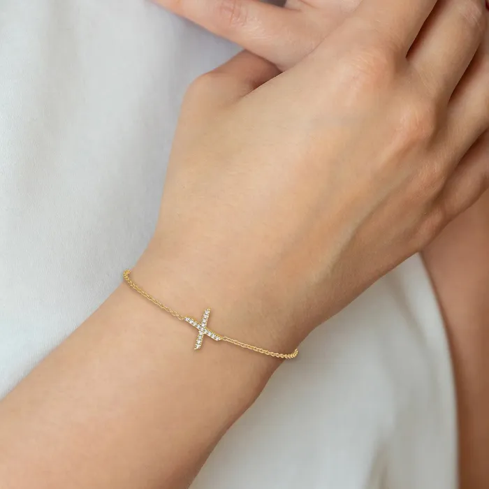 goldiaca Bracelets 14k Yellow Gold Natural Diamond Sideways Letter X w 1in ext Bracelet