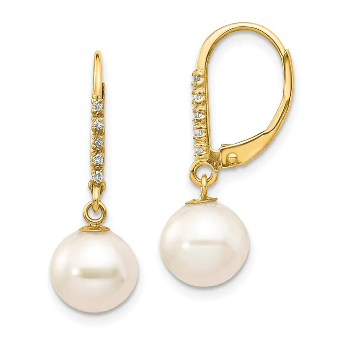 goldiaca Earrings 14k 8 9mm White Round FWC Pearl 05ct Diamond Leverback Earrings goldiaca Earrings 14k 8 9mm White Round FWC Pearl 05ct Diamond Leverback Earrings