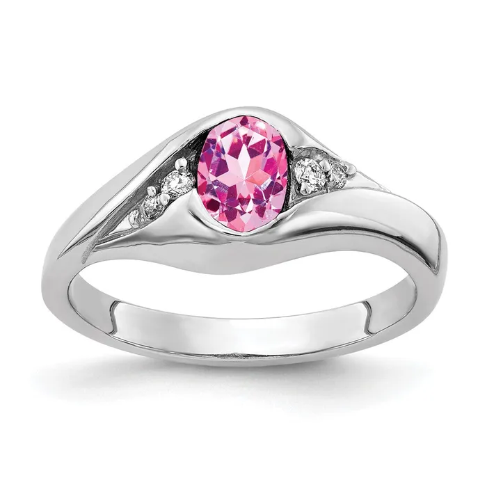 goldiaca Rings 14k White Gold 6x4mm Oval Pink Sapphire VS Real Diamond ring