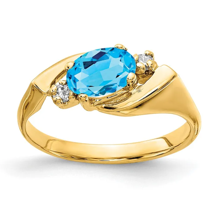 goldiaca Rings 14K Yellow Gold 7x5mm Oval Blue Topaz Checker VS Real Diamond ring