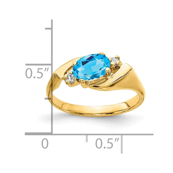 goldiaca Rings 14K Yellow Gold 7x5mm Oval Blue Topaz Checker VS Real Diamond ring