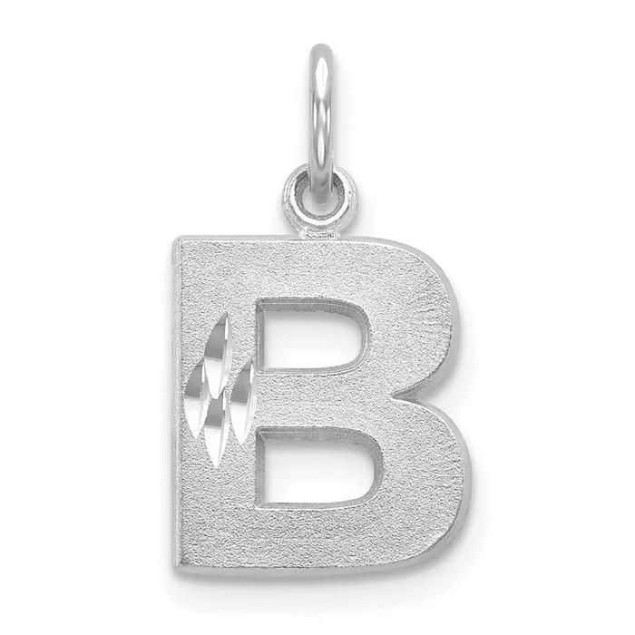 Goldia Charm Necklaces 14k White GoldW Satin Diamondcut Letter B Initial Charm