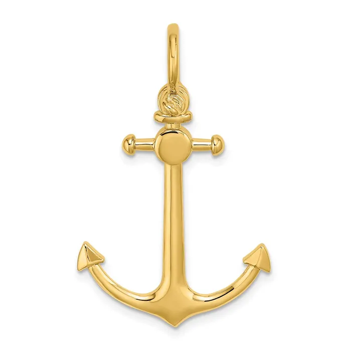 Goldia Charm Necklaces 14k Yellow Gold 3D Small Anchor w Shackle Bail Charm