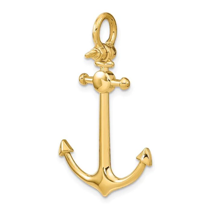 Goldia Charm Necklaces 14k Yellow Gold 3D Small Anchor w Shackle Bail Charm