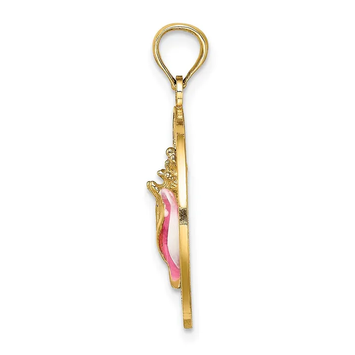 Goldia Charm Necklaces 14k Yellow Gold ANTIGUA WI Circle w Enamel Conch Shell Charm