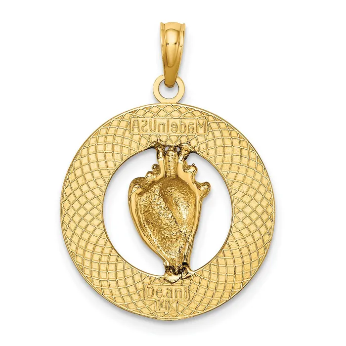 Goldia Charm Necklaces 14k Yellow Gold ANTIGUA WI Circle w Enamel Conch Shell Charm