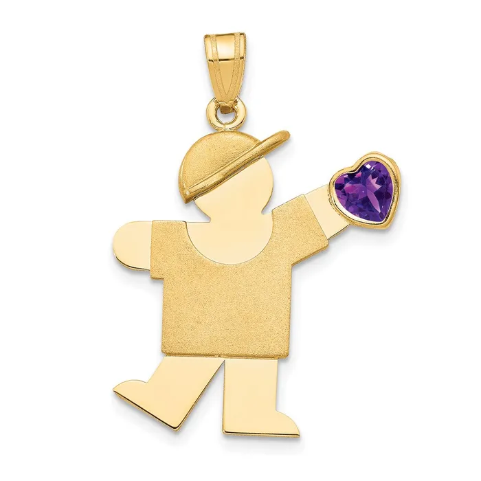 Goldia Charm Necklaces 14k Yellow Gold Boy with CZ February Birthstone Charm Goldia Charm Necklaces 14k Yellow Gold Boy with CZ February Birthstone Charm