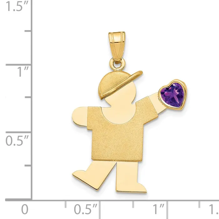 Goldia Charm Necklaces 14k Yellow Gold Boy with CZ February Birthstone Charm