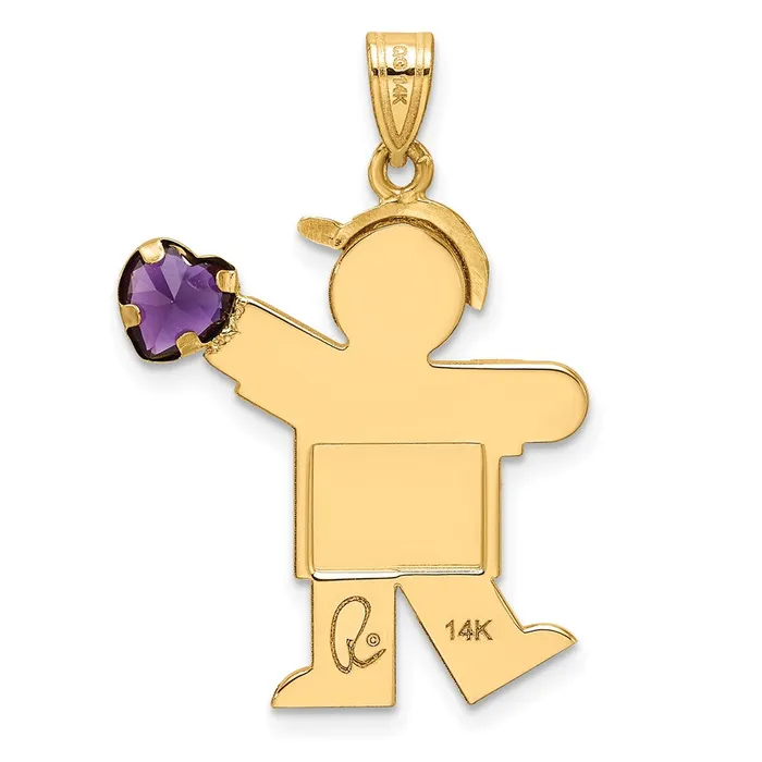 Goldia Charm Necklaces 14k Yellow Gold Boy with CZ February Birthstone Charm
