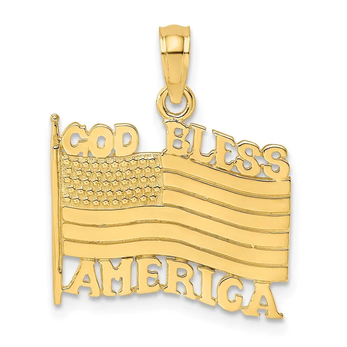 Goldia Charm Necklaces 14k Yellow Gold Polished Textured God Bless America w Flag Charm Goldia Charm Necklaces 14k Yellow Gold Polished Textured God Bless America w Flag Charm