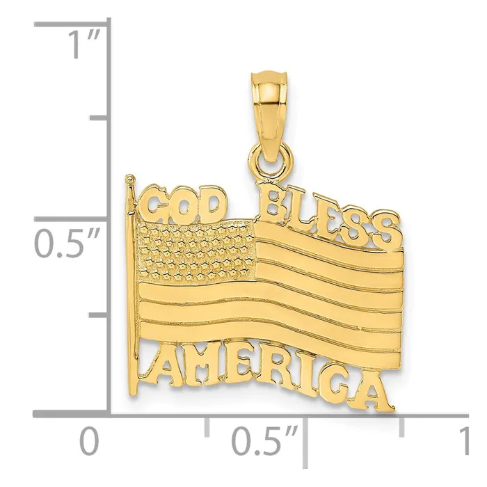 Goldia Charm Necklaces 14k Yellow Gold Polished Textured God Bless America w Flag Charm