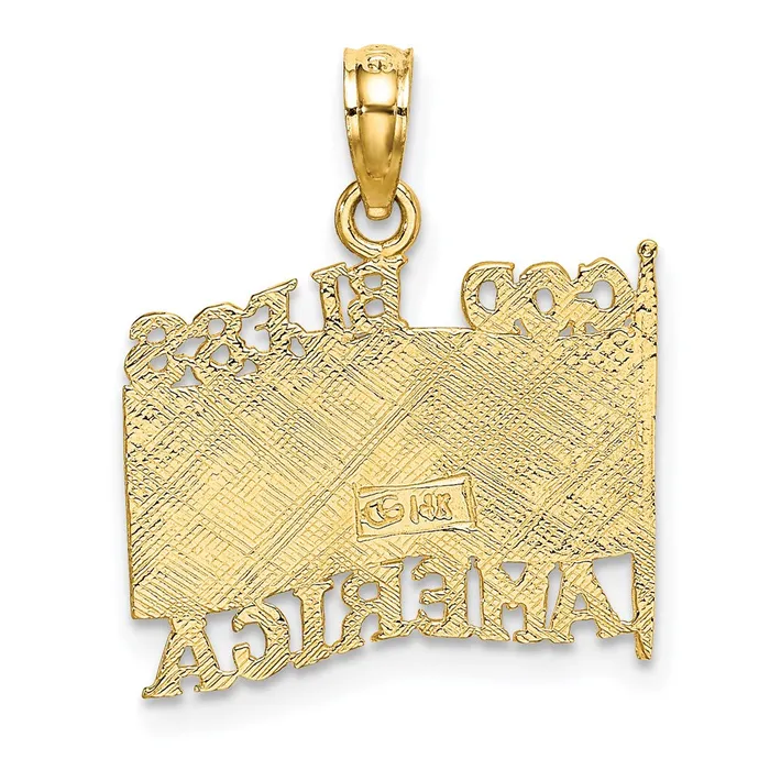 Goldia Charm Necklaces 14k Yellow Gold Polished Textured God Bless America w Flag Charm