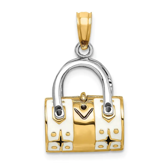 Goldia Charm Necklaces 14k Yellow Rhodium Gold Rhodium 3D White Enameled Handbag Opens Charm Goldia Charm Necklaces 14k Yellow Rhodium Gold Rhodium 3D White Enameled Handbag Opens Charm