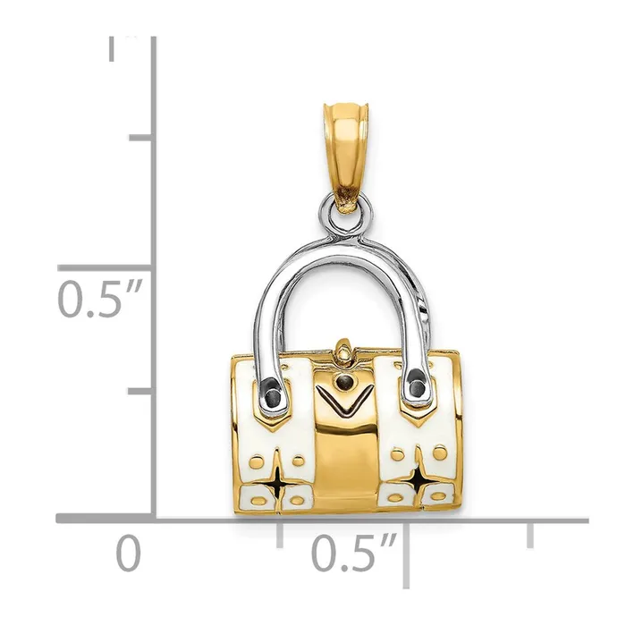 Goldia Charm Necklaces 14k Yellow Rhodium Gold Rhodium 3D White Enameled Handbag Opens Charm