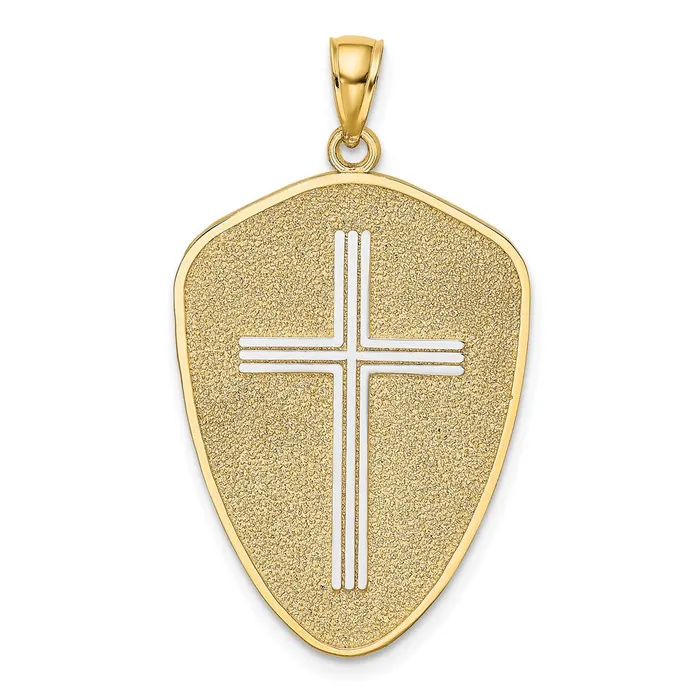 Goldia Charm Necklaces 14k Yellow Rhodium Gold wRhodium Cross Shield W Joshua 19 On Reverse Charm