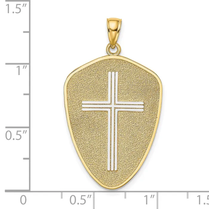 Goldia Charm Necklaces 14k Yellow Rhodium Gold wRhodium Cross Shield W Joshua 19 On Reverse Charm