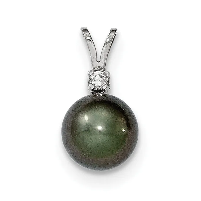 Goldiacom 14k WG 9 10mm Round Saltwater Cultured Tahitian Pearl 05ct Dia Pendant Necklaces