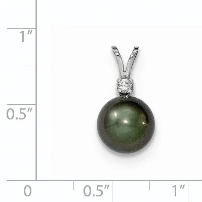Goldiacom 14k WG 9 10mm Round Saltwater Cultured Tahitian Pearl 05ct Dia Pendant Necklaces