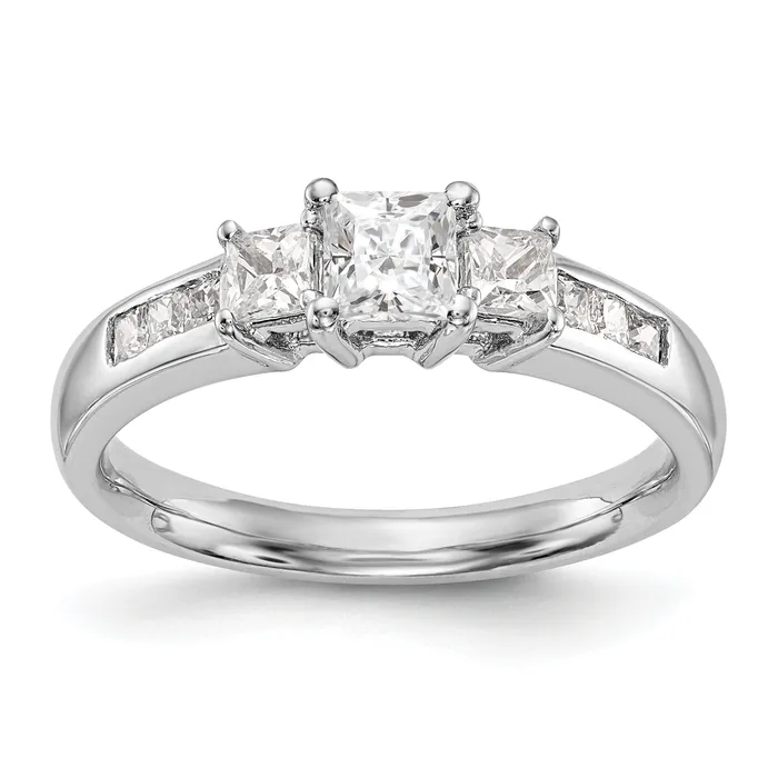 Goldiacom 14K White Gold 3 Stone Simulated Diamond Engagement Ring Rings
