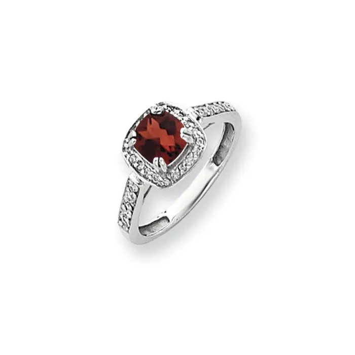 Goldiacom 14k White Gold 6mm Garnet AA Real Diamond ring Rings