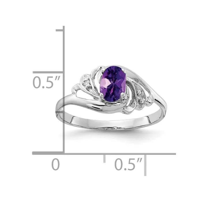 Goldiacom 14k White Gold 6x4mm Oval Amethyst VS Real Diamond ring Rings