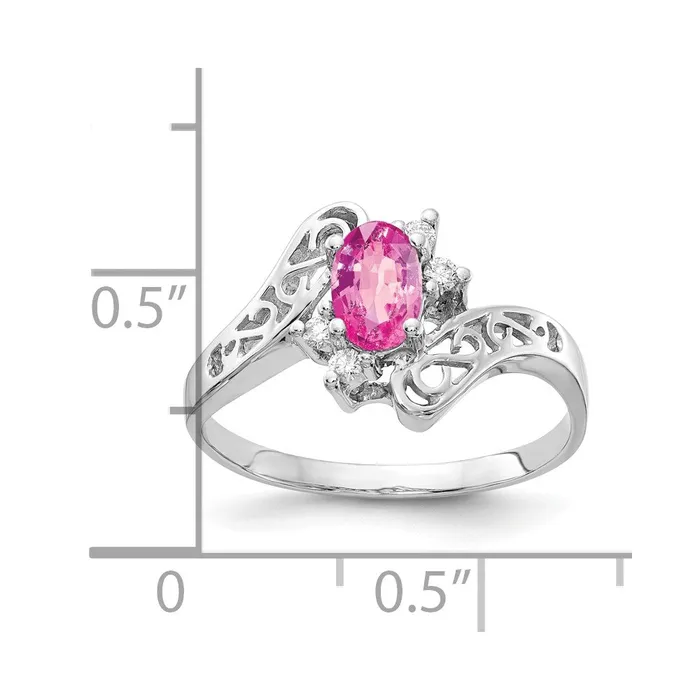 Goldiacom 14k White Gold 6x4mm Oval Pink Sapphire A Real Diamond ring Rings