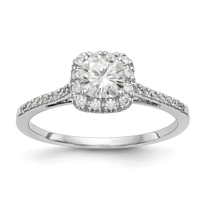 Goldiacom 14k White Gold Cushion Halo Simulated Diamond Engagement Ring Rings