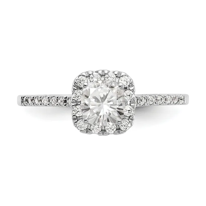 Goldiacom 14k White Gold Cushion Halo Simulated Diamond Engagement Ring Rings