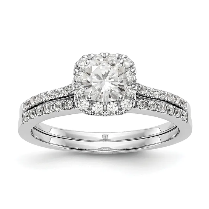 Goldiacom 14k White Gold Cushion Halo Simulated Diamond Engagement Ring Rings