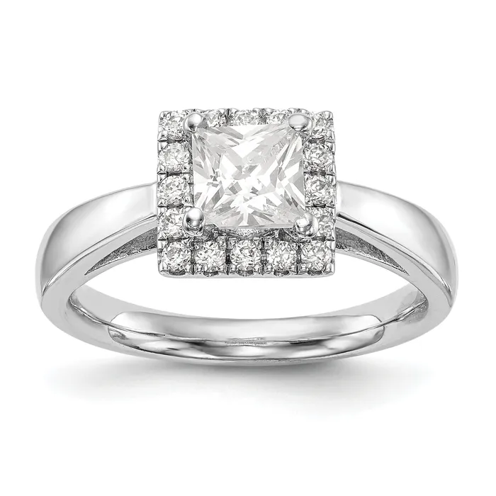 Goldiacom 14k White Gold Princess Halo Simulated Diamond Engagement Ring Rings