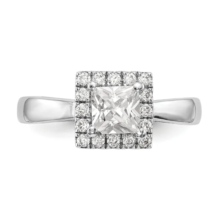 Goldiacom 14k White Gold Princess Halo Simulated Diamond Engagement Ring Rings