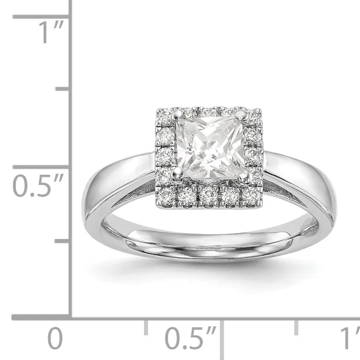 Goldiacom 14k White Gold Princess Halo Simulated Diamond Engagement Ring Rings