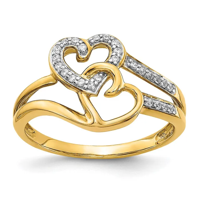 Goldiacom 14K Yellow Gold Real Diamond Hearts Ring Rings