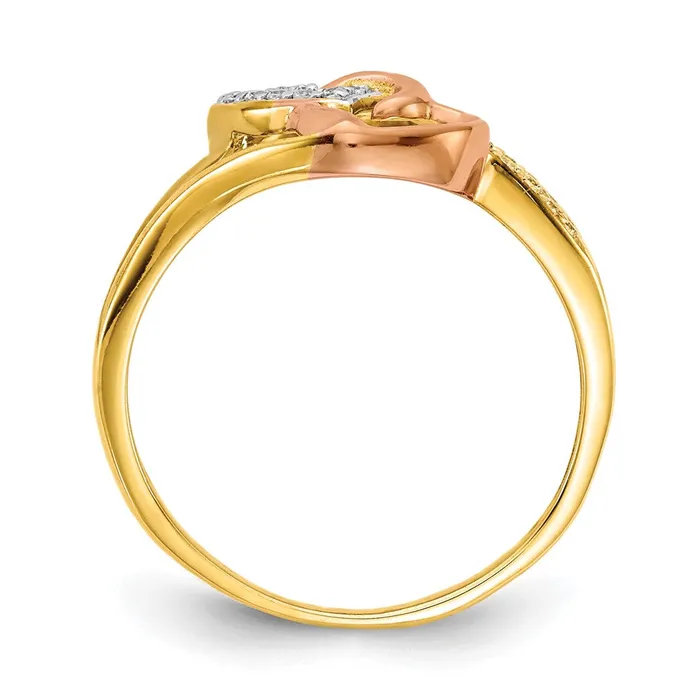 Goldiacom 14K Yellow Gold Real Diamond Hearts Ring Rings