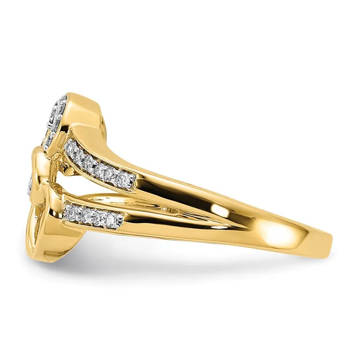 Goldiacom 14K Yellow Gold Real Diamond Hearts Ring Rings