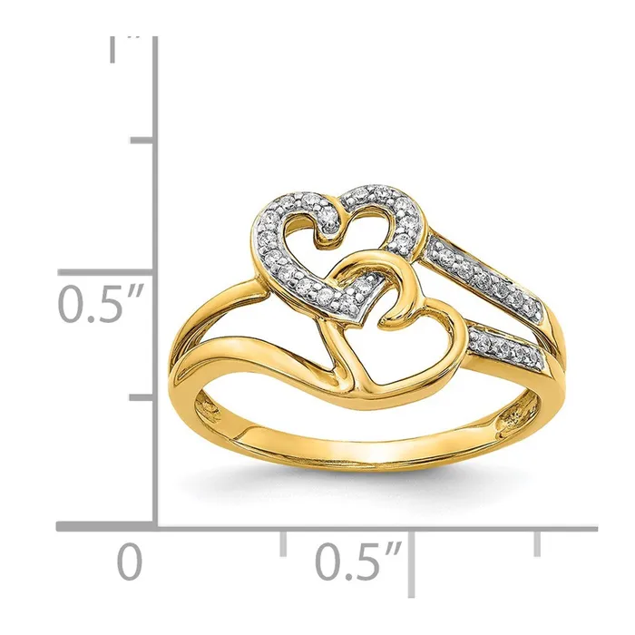 Goldiacom 14K Yellow Gold Real Diamond Hearts Ring Rings
