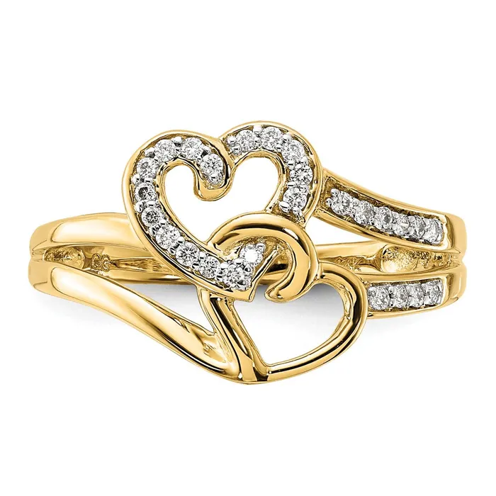 Goldiacom 14K Yellow Gold Real Diamond Hearts Ring Rings