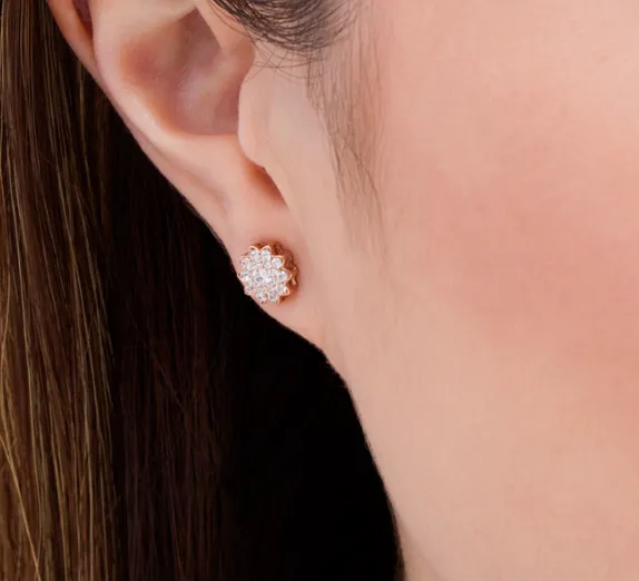 Goldiacom Earrings 12 CT REAL Diamond Flower Stud Earrings in 8K10K Yellow White or Rose Gold