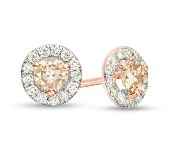 Goldiacom Earrings 12 CT TW Champagne Diamond Frame Stud Earrings in 14K Rose Gold Goldiacom Earrings 12 CT TW Champagne Diamond Frame Stud Earrings in 14K Rose Gold